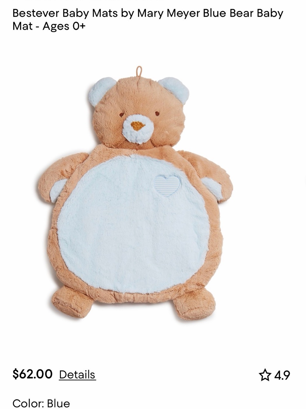 Mary Meyer Blue Bear Plush Baby Mat - Blue and Tan